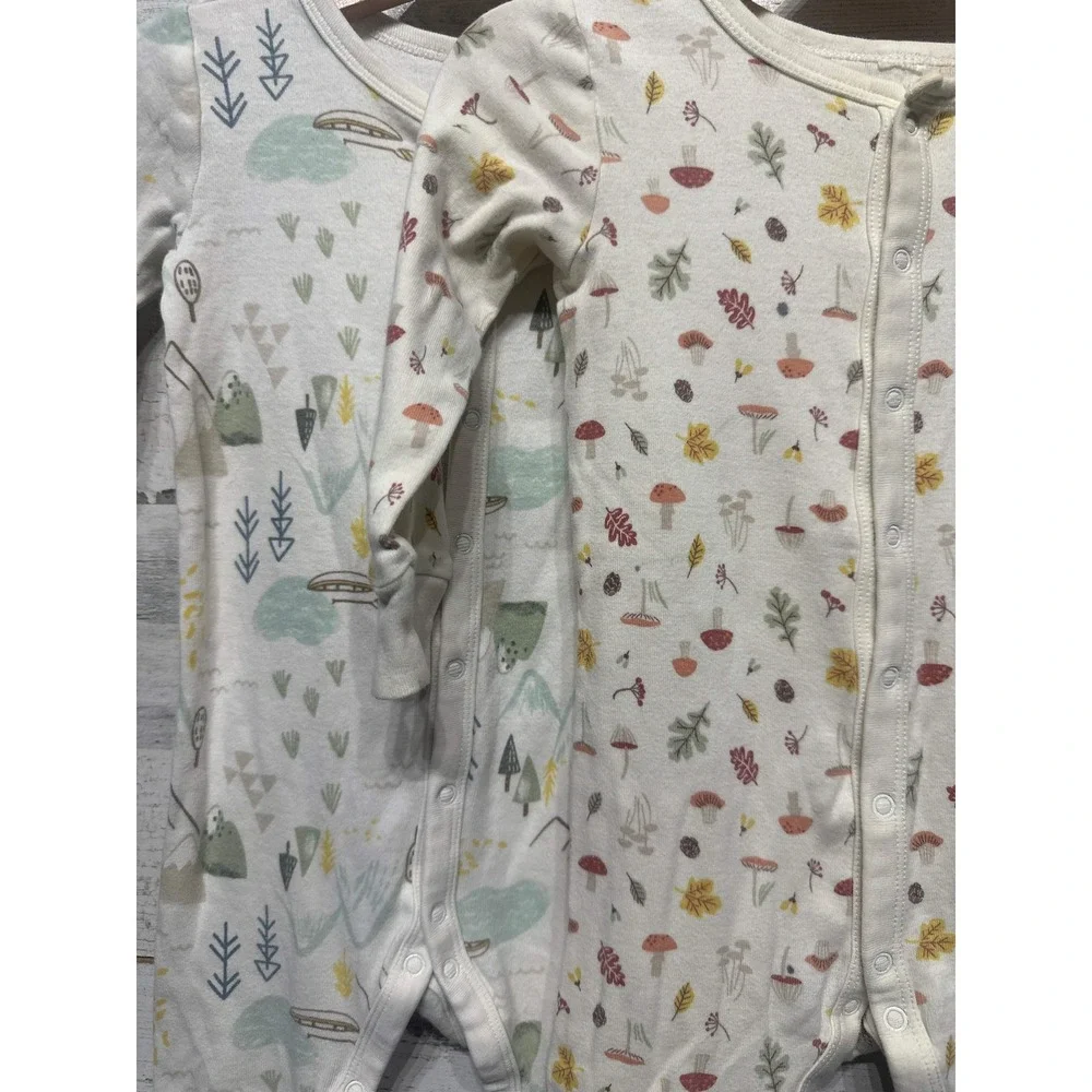 H&M Romper 2-Pack Kids 9-12m Cream Woodland Mushroom Mountain Soft